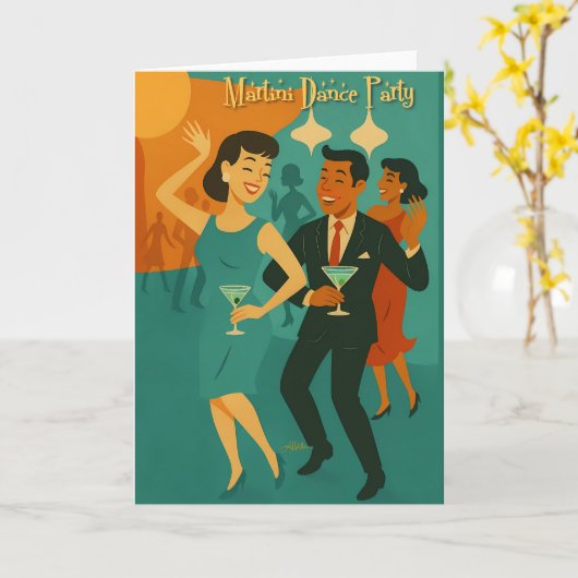 Mid Century Martini Dance Party カード (黄色い花)