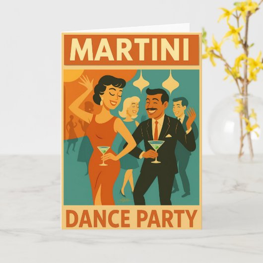 Mid Century Martini Dance Party カード (黄色い花)