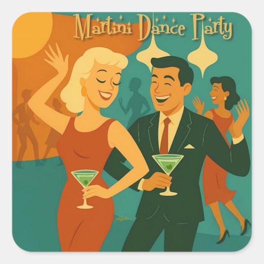Mid Century Martini Dance Party スクエアシール (正面)