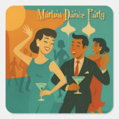 Mid Century Martini Dance Party スクエアシール (正面)