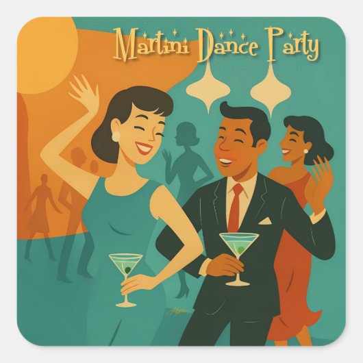 Mid Century Martini Dance Party スクエアシール (正面)