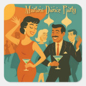 Mid Century Martini Dance Party スクエアシール (正面)