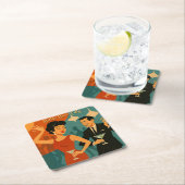 Mid Century Martini Dance Party スクエアペーパーコースター (インサイチュ)