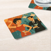 Mid Century Martini Dance Party スクエアペーパーコースター (アングル)