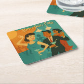 Mid Century Martini Dance Party スクエアペーパーコースター (アングル)