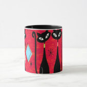 Mid Century Meow Retro  Black Cats  マグカップ (中央)