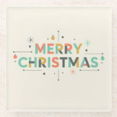 Mid-Century Merry Christmas – Retro Style ガラスコースター (正面)