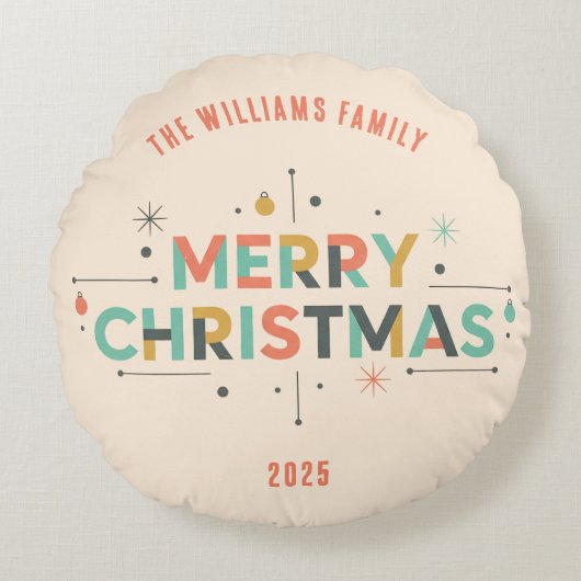 Mid-Century Merry Christmas – Retro Style ラウンドクッション (正面)