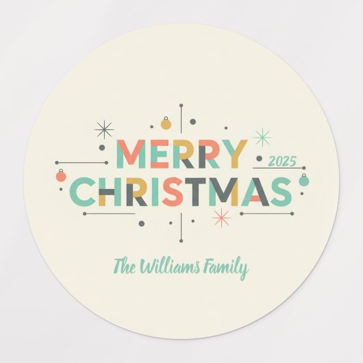 Mid-Century Merry Christmas – Retro Style ラベル (デザイン1)