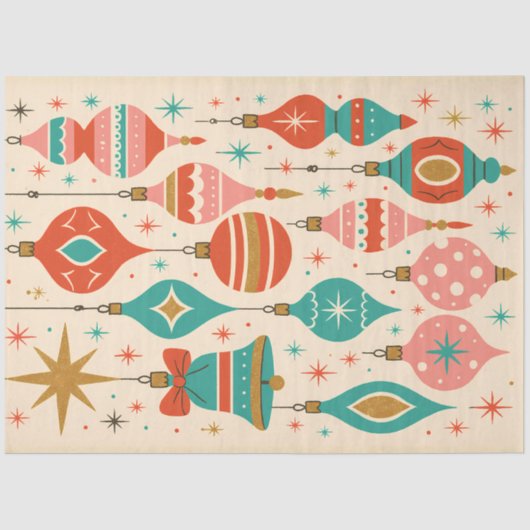 Mid-Century Merry Ornaments Retro Christmas 薄葉紙 (正面)