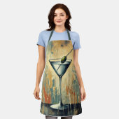 Mid Century Mixed Media Martini Art エプロン (着用した状態)