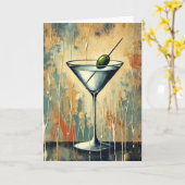 Mid Century Mixed Media Martini Art カード (黄色い花)