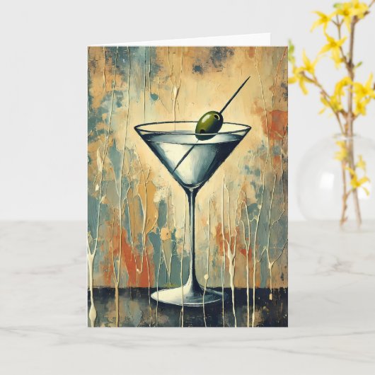 Mid Century Mixed Media Martini Art カード (黄色い花)