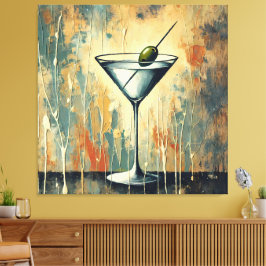 Mid Century Mixed Media Martini Art キャンバスプリント
