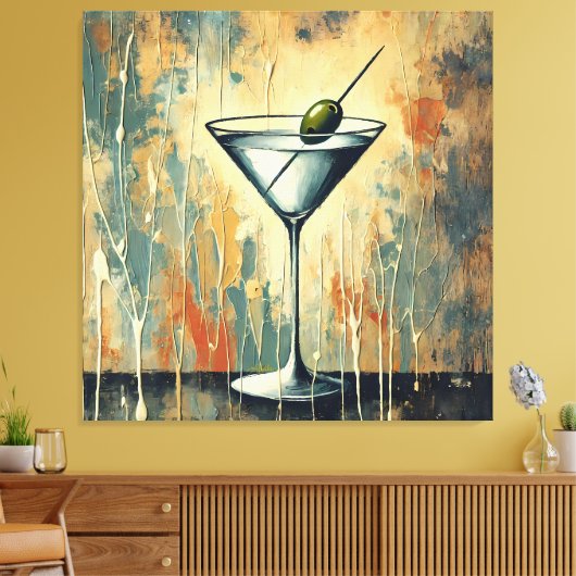 Mid Century Mixed Media Martini Art キャンバスプリント (インサイチュ (リビング))