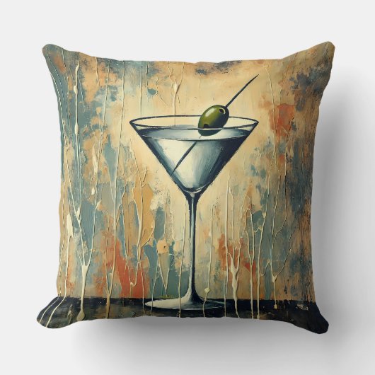 Mid Century Mixed Media Martini Art クッション (正面)