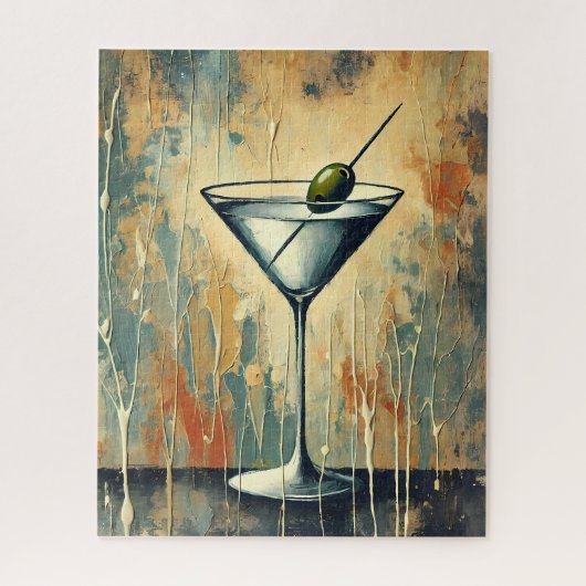 Mid Century Mixed Media Martini Art ジグソーパズル (縦)
