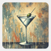 Mid Century Mixed Media Martini Art スクエアシール (正面)