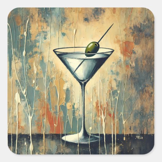 Mid Century Mixed Media Martini Art スクエアシール (正面)