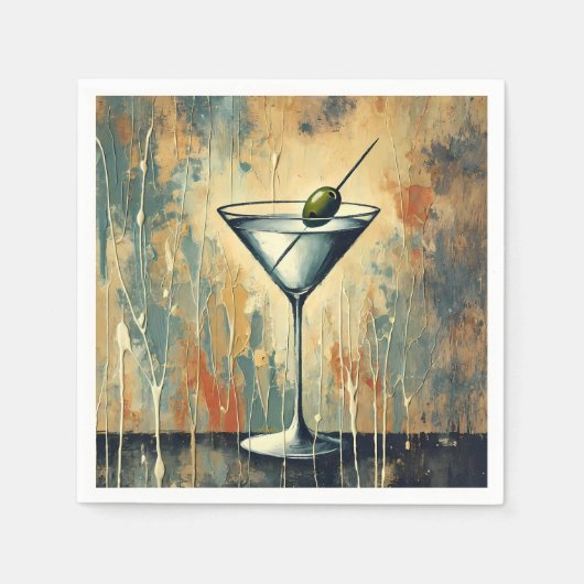 Mid Century Mixed Media Martini Art スタンダードカクテルナプキン (正面)