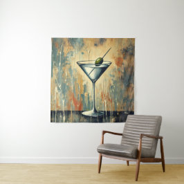 Mid Century Mixed Media Martini Art タペストリー