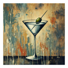 Mid Century Mixed Media Martini Art ポスター