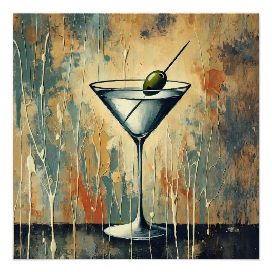 Mid Century Mixed Media Martini Art ポスター (正面)
