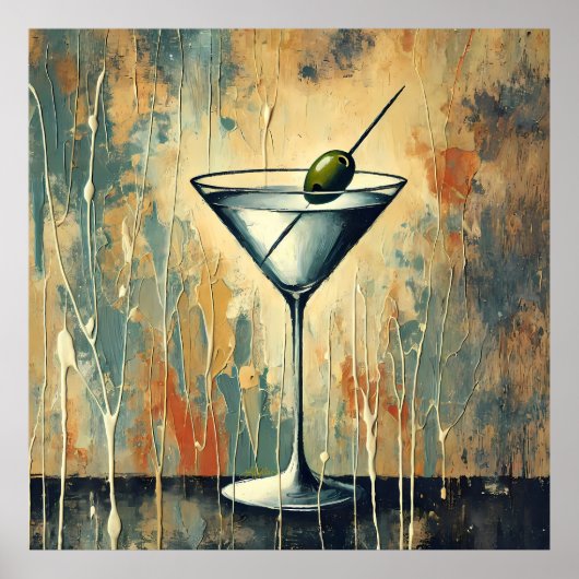 Mid Century Mixed Media Martini Art ポスター (正面)