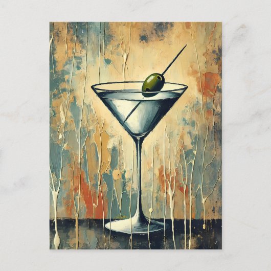 Mid Century Mixed Media Martini Art ポストカード (正面)