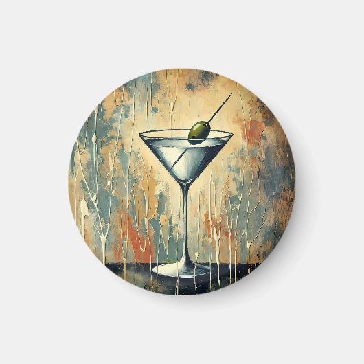 Mid Century Mixed Media Martini Art マグネット (正面)