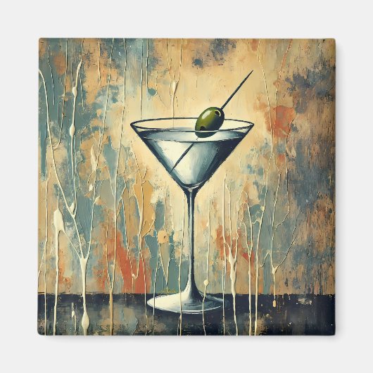 Mid Century Mixed Media Martini Art マグネット (正面)