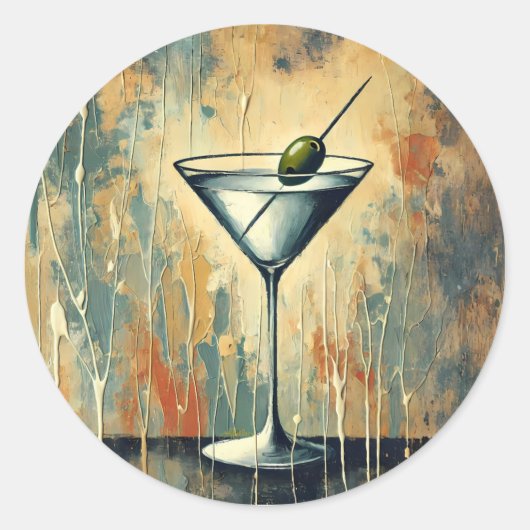 Mid Century Mixed Media Martini Art ラウンドシール (正面)