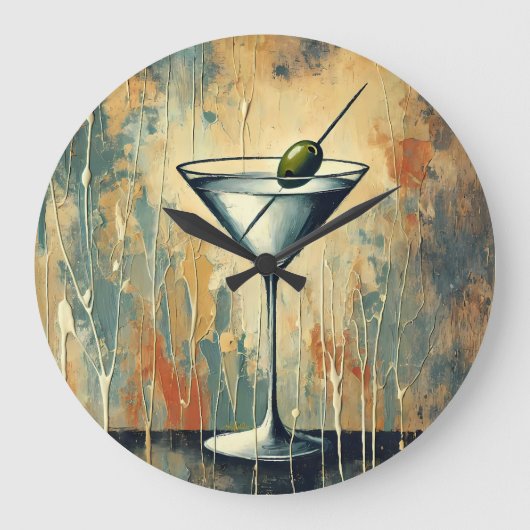 Mid Century Mixed Media Martini Art ラージ壁時計 (正面)