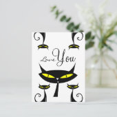 Mid Century Modern 1950s Atomic Black Cat Love You ポストカード (スタンド正面)