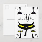 Mid Century Modern 1950s Atomic Black Cat Love You ポストカード (正面/裏面)