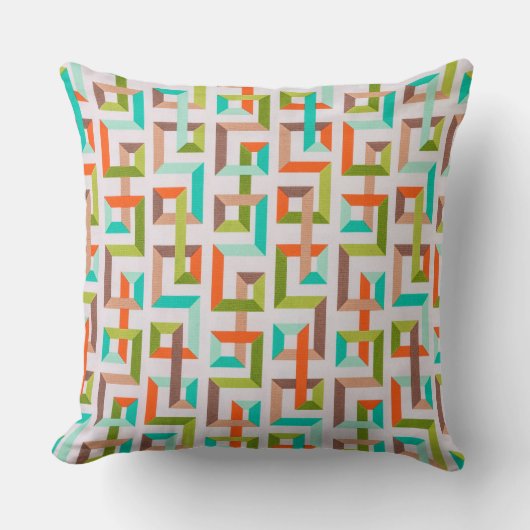 Mid-Century Modern 3D Geometric Maze Throw Pillow クッション (正面)