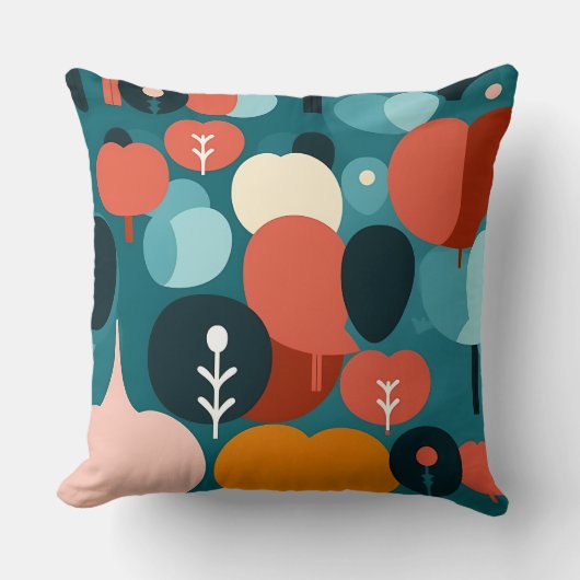 Mid-Century Modern Abstract Forest Pillow クッション (正面)