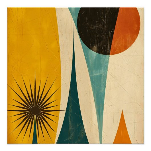 Mid Century Modern Abstract Geometric Art Design ポスター (正面)