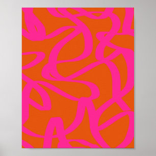 Mid Century Modern Abstract Lines Orange And Pink ポスター