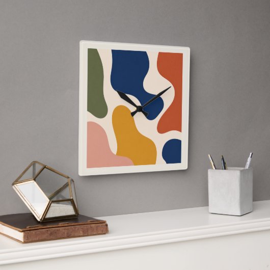 Mid-Century Modern Abstract Organic Shapes Square スクエア壁時計 (オフィス)