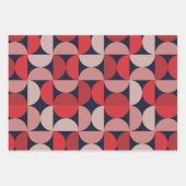 Mid Century Modern Abstract Pattern Red & Pink ラッピングペーパーシート (正面)
