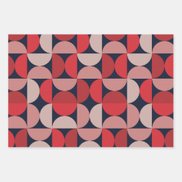 Mid Century Modern Abstract Pattern Red & Pink ラッピングペーパーシート