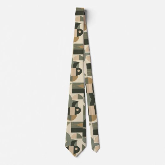 Mid Century Modern Abstract Pattern Sage Green ネクタイ (正面)