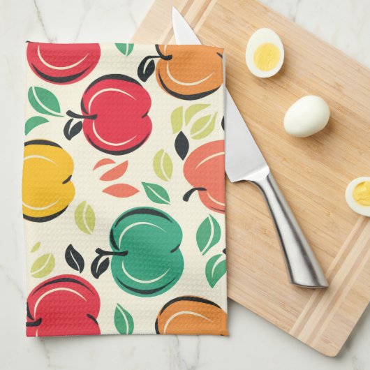 Mid-Century Modern Apple Retro Orchard キッチンタオル (四つ折り)