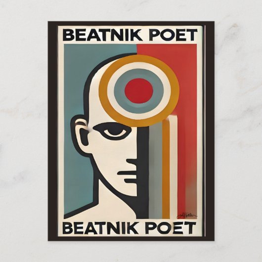 Mid Century Modern Art Beatnik Poet ポストカード (正面)