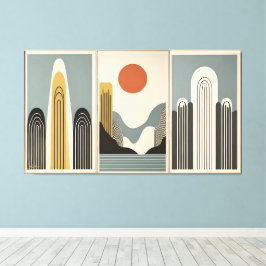 Mid Century Modern Art Mountain Lake Sunrise キャンバスプリント