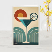 Mid Century Modern Art Mountain Sunrise Martini カード (黄色い花)