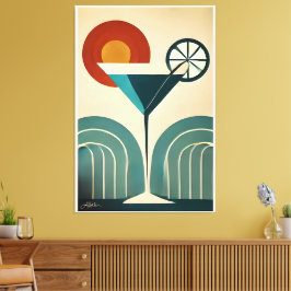 Mid Century Modern Art Mountain Sunrise Martini キャンバスプリント