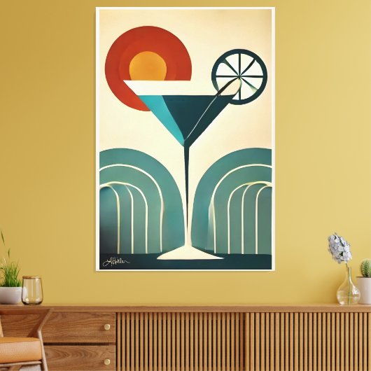 Mid Century Modern Art Mountain Sunrise Martini キャンバスプリント (インサイチュ (リビング))