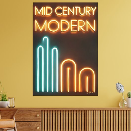 Mid Century Modern Art Neon Sign Design キャンバスプリント (インサイチュ (リビング))